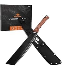 Mossy Oak 14-inch Bowie Knife, Full-tang Fixed Blade, Wood Handle Hunting Knife with Leather Sheath for Camping, Hiking, Survival