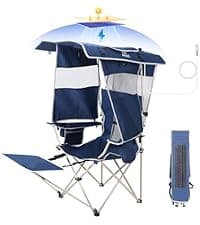 Nice C Chair with Canopy, Umbrella Chairs, Chair with Shades, Sports Chairs, w/Removable Footrest, Cooler Bag, Cup Holder for Camping, Fishing, Sports, Soccer, Beach (1-P Green)