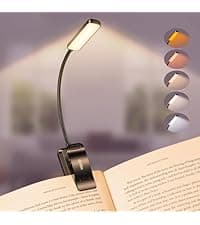 Gritin Reading Light, Rechargeable Book Light for Reading in Bed - Eye Caring 3 Color Temperatures, 5-Level Dimmable Brightness, Long Lasting, Compact Size Clip on Book Lamp for Bookworms-Blue