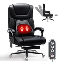 HOFFREE Massage Office Chair with Foot Rest 7 Points Vibration Ergonomic Executive Desk Chair Leather Computer Office Chair Black