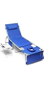 Yestomo Beach Chairs for Adults Heavy Duty, Compact Portable Lay Flat Folding Chair with Backpack Straps and Large Cooler Pouch, Support to 350LBS (Stripes_Blue&Cyan)