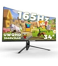 Raywego 34-Inch Curved Gaming Monitor UWQHD 3440 x 1440 Up to 165Hz Curved 1500R - PIP/PBP, 1ms(MPRT), HDR, 300nits, sRGB 99%, DCI-P3 95%,FreeSync,HDMIx2,DP1.4 x2 (DP Cable Included)