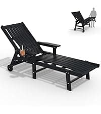THOEOE Folding Adirondack Chair,HDPE All-Weather Outdoor Chair with Cup Holder,Wooden Textured,Fire Pit Chair,Plastic Patio Chair for Deck,Backyard,Garden,Lawn, Black