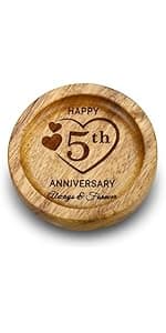Wood Ring Dish 5 Year Anniversary Wood Gifts for Him Her - 5th Anniversary Wedding Gifts for Wife Husband, 5 Year Marriage Aniversario Wooden Jewelry Dish for Women Men, Fifth Aniversario Ideas