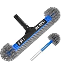 20'' 2 in 1 Pool Brush Head Cobweb Duster Heavy Duty Pool Cleaning Detachable Round Brush with EZ Clip & Wavy Nylon Bristles for Inground Pool & Above-Ground Pool (Without Pole)