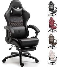 Dowinx Gaming Chair Fabric with Pocket Spring Cushion, Massage Game Chair Cloth with Headrest, Ergonomic Computer Chair with Footrest 290LBS, Black and Grey