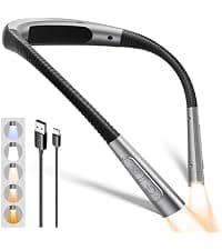 Glocusent Book Light, 3-Color & 6-Brightness Reading Light, Bendable Neck Light, 80-hr Lasting Rechargeable Book Light, Perfect Reading Lights for Books in Bed, Knitting, Repairing, Book Lovers Gifts