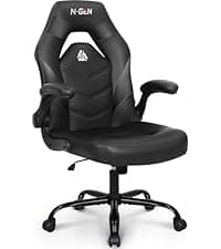N-GEN Video Gaming Chair Ergonomic Computer Desk Office Chair with Lumbar Support Adjustable Height Swivel Wheels Flip-Up Arms PU Leather Home and Office (Black)