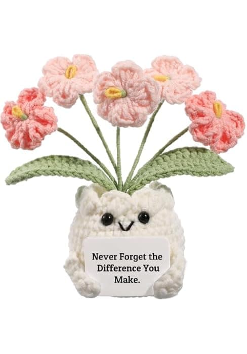 Christmas, Thank You & Encouragement Gifts for Women, Boss, Her, Friend, Sister & Bestie, Stocking Stuffers, 4.7 x 2.4 in Crochet Forget Me Not Flower Pot, Inspirational & Unique Gifts for Women B0GM8H2G47