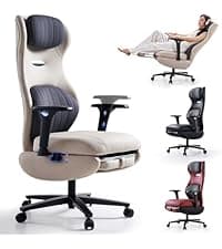EMIAH Ergonomic Office Chair with Foot Rest Criss Cross Chair with Wheels Reclining Executive Office Chair Mid Back PU Leather Swivel Computer Chairs Lumbar Support for Home Office (Beige)