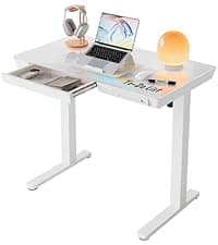 HUANUO 32" Small Electric Standing Desk Adjustable Height, 4 Memory Height Settings, Sit Stand Up Desk for Home Office & Computer Workstation, LightWalnut