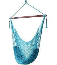 Sunnydaze Outdoor Hammock Chair Swing for Reading - Hanging Hammock Swing for Indoor or Patio - 300lb Capacity - Caribbean XL - Sky Blue