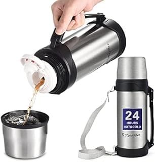 HoneyBee 41 Ounce,Vacuum Insulated Bottle,Coffee Thermos,Thermos for Hot Drinks. Twist and Pour TopThermos & Cleaning Brush. Commute, Travel, and Picnic Friendly Portable.Bpa-Free .(Silver)