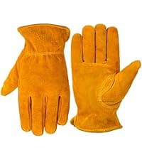 DLY Winter Work Gloves for Men, Water-Resistant, Insulated, Puncture and Abrasion Resistant, Cowhide Leather with Warm Thinsulate Lining for Cold Weather, Large, Yellow, New