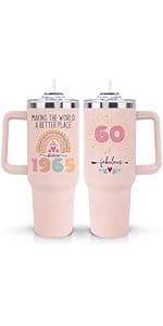 60th Birthday Gifts for Women Her, Cool 1965 60 th Birthday Gifts for Woman Turning 60 Year Old, 60th Birthday Decorations for Women Mom, 60th Birthday Gifts Ideas, 60 and Fabulous 40oz Tumbler Cup