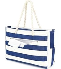 Fammart Mesh Beach Bag, Large Beach Tote with Zipper Pocket, Toys Pool Bag for Family Travel Vacation Cruise Essentials