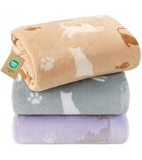 Luciphia 1 Pack 3 Blankets Fluffy Premium Fleece Pet Blanket Flannel Paw Printed Throw for Dog Cat(Small 23x16'', Grey/Brown/Blue) B09PFN1KR8