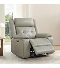 Watson & Whitely Genuine Leather Power Recliner Chairs for Adults, Wall Hugger RV Recliner with Power Headrest & Charging Ports, Electric Recliner Sofa Chair for Living Room, Grey