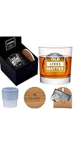 Whiskey Rocks Glass, Set of 4 (2 Crystal Bourbon Glasses, 2 Round Big Ice Ball Molds) In Gift Box - 11 Oz Old Fashioned Glasses for Scotch Cocktail Rum Cognac Vodka Liquor, Unique Gifts for Men
