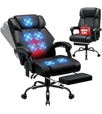 HOFFREE Massage Office Chair with Foot Rest 7 Points Vibration Ergonomic Executive Desk Chair Leather Computer Office Chair Black