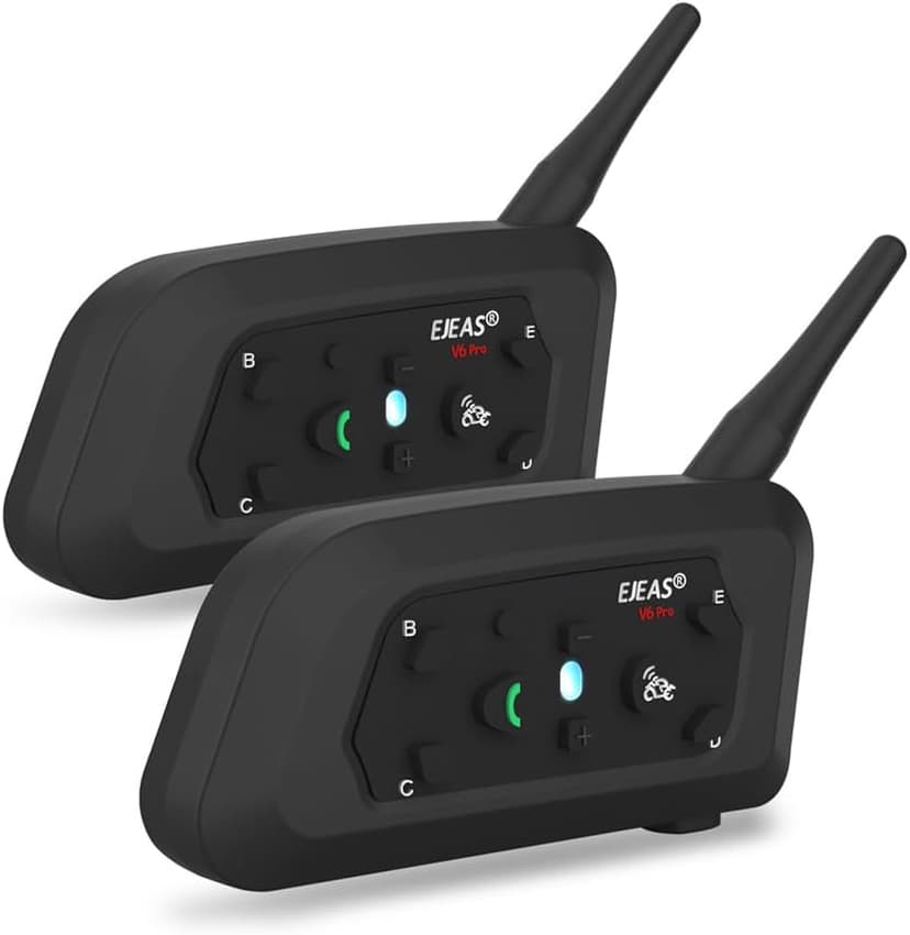 EJEAS V6 Pro Bluetooth Mesh Communication Systems Headset with 1200m Waterproof/Noise Reduction/Hands-Free Calls/Music & GPS, Motorbike/ATV/Dirt Bike/Skiing/Motorcycle Helmet Intercom(2 Pack)