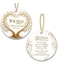 50 Years of Marriage Keepsake, Ceramic Hanging Decorations for Parents, Husband, Wife, Him and Her, 1976-2026 Gift Ideas 50th Wedding Anniversary Ornament, Golden for Couple B0HC1Q6BND