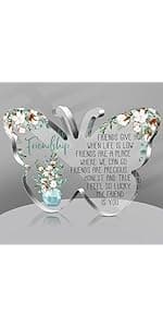 Spiareal Gift for Friend Friendship Women Friend Friendship Birthday Cheer up Gift Acrylic Heart Butterfly Keepsake Paperweight for Home Office Table Shelf(Classic)