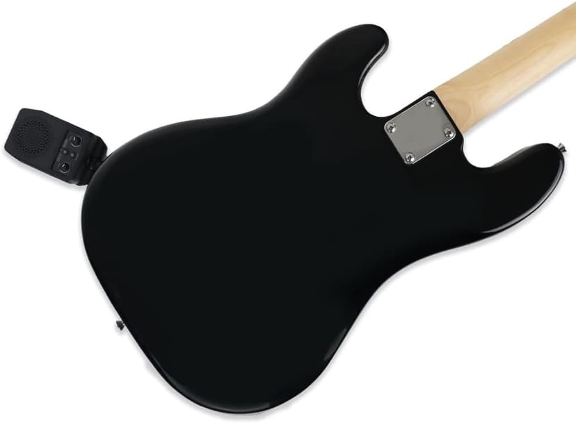 Full size 4strings electric bass guitar kit package black color with 5W portable plug and play amplifier travel amp set with strap gig bag bundle for beginner starter practice (BKPB-30)