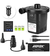 AGPTEK Electric Air Pump,Portable Air Pump with 3 Nozzles, 4.5kPa Quick-Fill,110V AC/12V DC Inflator/Deflator Pumps for Outdoor Camping, Inflatable Air Mattress Beds, Boats, Swimming Ring