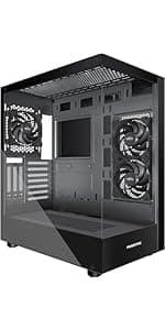 MUSETEX ATX PC Case Pre-Install 6 PWM ARGB Fans, Polygonal Mesh Computer Gaming Case, Opening Tempered Glass Side Panel Mid-Tower Case, USB 3.0 x 2, Black, NN8