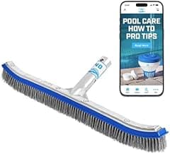 440 Heavy Duty Pool Brush - 18-inch Extra-Wide Metal Brush Head with Stainless Steel Wire Bristles & Curved Edges for Cleaning Pool Tiles, Walls, Floor, Steps (Stainless Steel)