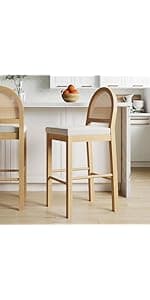 Nathan James Gracie Modern Counter Height Bar Stool with Back, Counter Stool Upholstered Chair with PU Leather and Brushed Wooden Legs, Light Brown, Set of 4