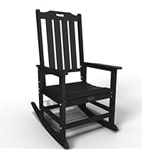 THOEOE Folding Adirondack Chair,HDPE All-Weather Outdoor Chair with Cup Holder,Wooden Textured,Fire Pit Chair,Plastic Patio Chair for Deck,Backyard,Garden,Lawn, Black