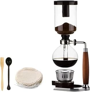 5 Cup,Siphon Coffee Maker with Wooden Handle ,syphon coffee brewer,coffee siphon,Vacuum Brewer Pot, Japanese Syphon Machine, Glass Drip Coffee Maker Set,Comes With 10 Sheets Of Coffee Filter Cloths