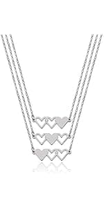 Sunflower Jewellery Friendship Necklace for 3 4 Stainless Steel Heart-Shaped Necklace/Bracelet Three Hearts Composed of Friendship Necklace/Bracelet, Gifts for Friends