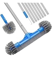 20'' 2 in 1 Pool Brush Head Cobweb Duster Heavy Duty Pool Cleaning Detachable Round Brush with EZ Clip & Wavy Nylon Bristles for Inground Pool & Above-Ground Pool (Without Pole)