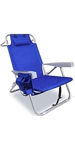 Yestomo Beach Chairs for Adults Heavy Duty, Compact Portable Lay Flat Folding Chair with Backpack Straps and Large Cooler Pouch, Support to 350LBS (Stripes_Blue&Cyan)