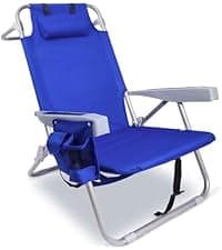 Tall Beach Chairs for Adults, 17" High Backpack Beach Chair with Wooden Armrests, 5 Positions Reclining Heavy Duty Chair with Large Cooler Pouch, Support to 350LBS Striped Blue,1pack