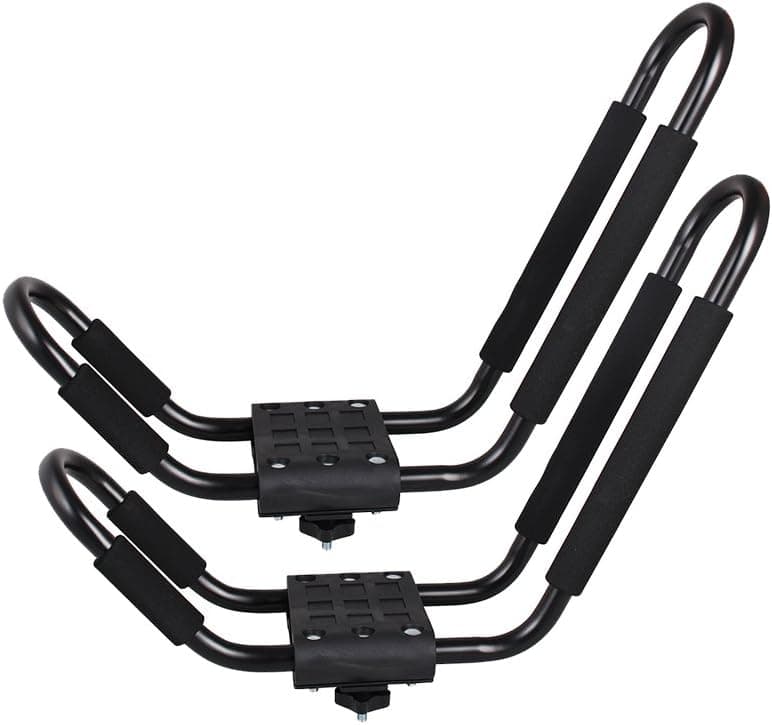 TMS Kayak Roof Racks for 2 Kayaks - Dual Universal Fit Carriers Include Two Sets of Straps for Cars, Trucks and SUVs - Easy to Mount J-Bar Style Carriers for Kayaks Canoes Paddleboards and Surfboards