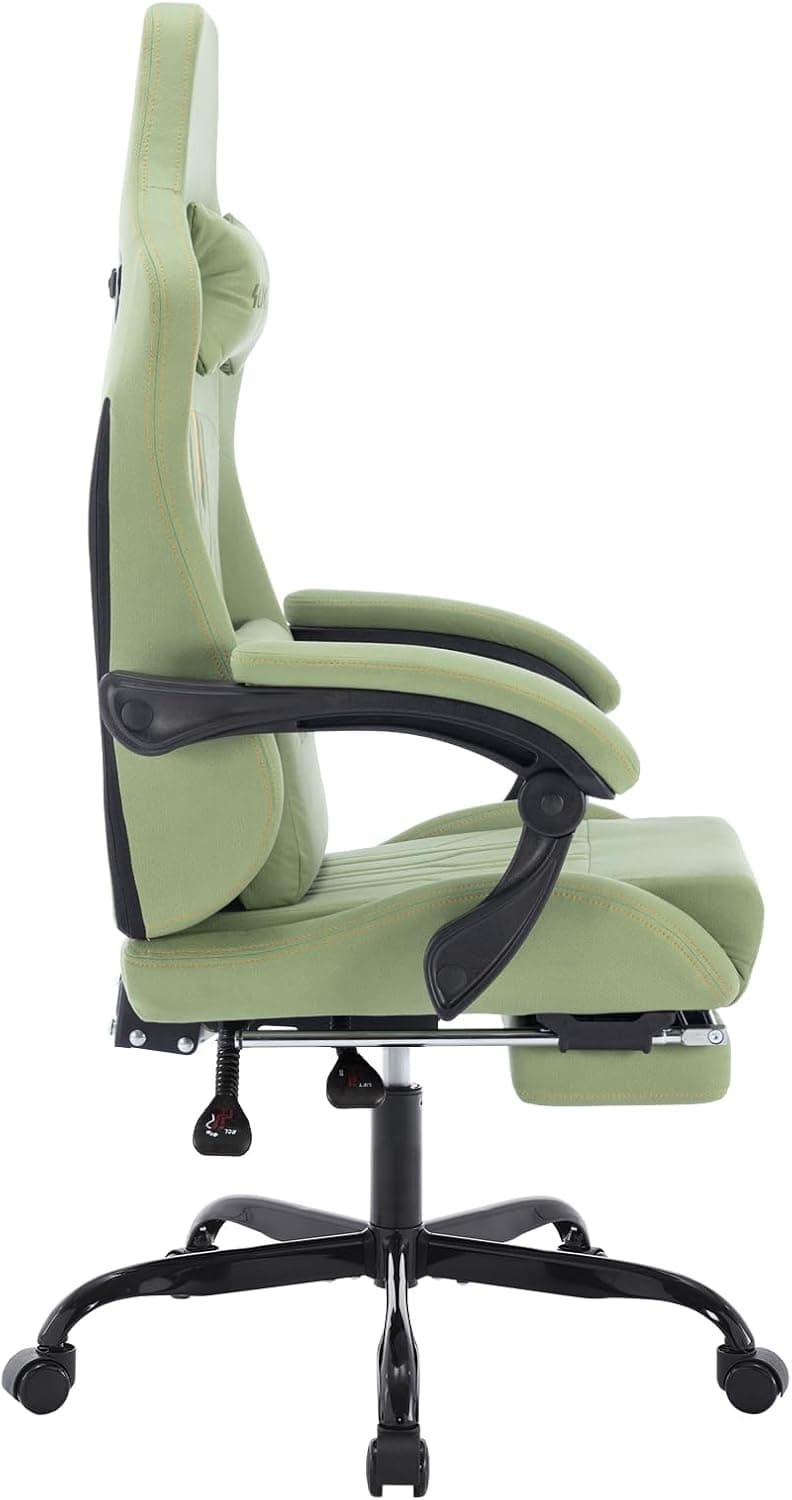 Gaming Chair with Footrest Ergonomic Computer Chair Massage Lumbar Cushion, Racing Video Game Chair Adjustable Rocker Recliner Executive Office Desk Chair Fabric for Adults