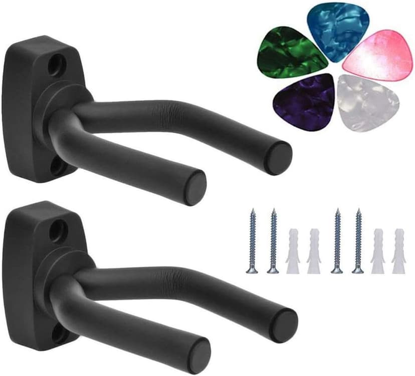 Guitar Mount Wall Hanger Stand Ukulele Wall Hook Keep Holder Mount Display 2 Pack with Guitar Picks Violin Wall Stand Mandolin Rack Bracket Bass Accessories Easy To Install(5 pack guitar picks)