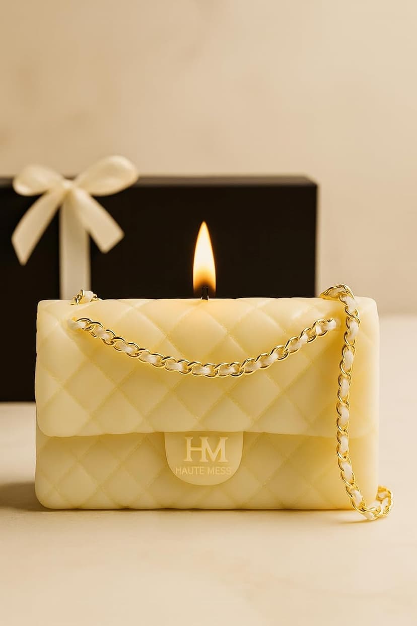 Handbag candle with GiftBox - Stocking Stuffers for Women - Haute Mess - Designer Gifts for Her - Luxury Candles for Women - Secret Sanata - Stocking Stuffers for teenage girls - White elephant gift