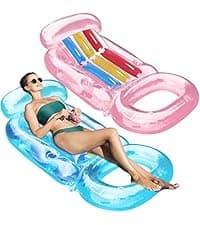 FindUWill Pool Floats Chairs Adult - 2 Pack 65'' x 42'' Large Pool Float Chairs, Inflatable Pool Lounger with Cup Phone Holder, Backrest, Footrest, Tanning Pool Lounge