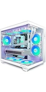 MUSETEX ATX PC Case Pre-Install 6 PWM ARGB Fans, Polygonal Mesh Computer Gaming Case, Opening Tempered Glass Side Panel Mid-Tower Case, USB 3.0 x 2, Black, NN8