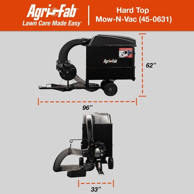 Agri-Fab 45-0631 Large Capacity 32 CU FT Hard Top Mow- N-Vac, Tow Behind Lawn Vacuum, Leaf Vacuum, Gas Powered, Easy Foot Pedal Dumping