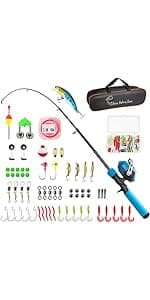 Fishing Pole Kit, Carbon Fiber Telescopic Fishing Rod and Reel Combo with Spinning Reel, Line, Bionic Bait, Hooks and Carrier Bag, Fishing Gear Set for Beginner Adults