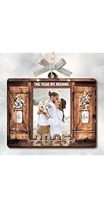 Just Married Personalized Christmas Ornaments - Wedding Gifts for Couples 2025, Bridal Shower Gift for Bride, Custom Wooden Ornaments with Picture, Newly Wed Gifts for The Couple Mr and Mrs Engagement