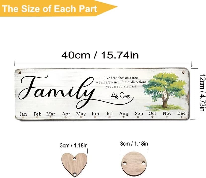 Birthday Gifts for Mom Grandma, Wooden Family Birthday Plaque Reminder Calendar Board Wall Hanging, Grandmother in Law Granny Present for Mothers Day Birthday Christmas Gift, FAMILY Sayings Pattern