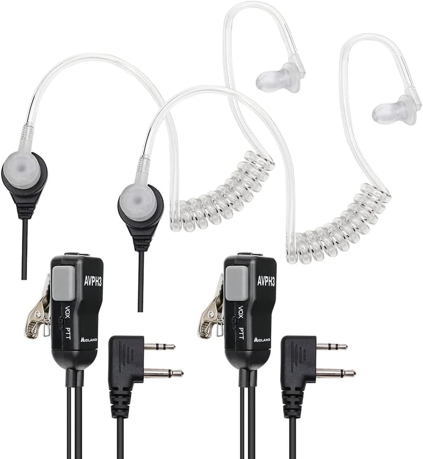 Midland AVPH3 Transparent Security Headsets with PTT/VOX – Wrap Around Design – Lasting Comfort Pair, Black