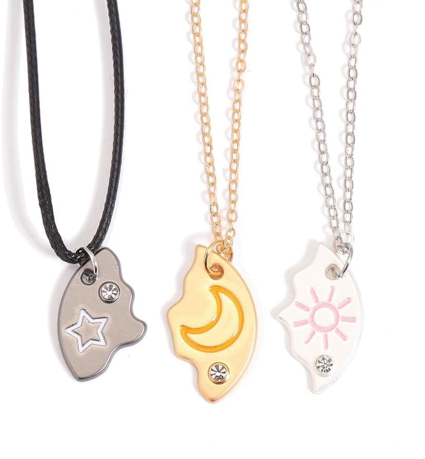 Joiigaem BFF Necklace For 3 Trio Sun Moon Star Friendship Puzzle Matching Necklaces For Best Friends 3 Sisters Forever Jewelry Gifts